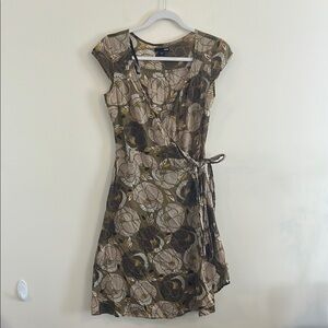 H&M Wrap Dress‎ Floral Cotton Casual Abstract Earthy Summer 6 Midi Green